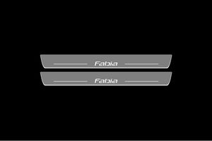 Illuminated LED Door Sill Tread Plates Skoda Fabia II 2007-2014 With Fabia Logo Skoda Led Door Sills opdesign