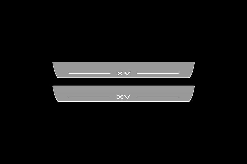 Illuminated LED Door Sill Tread Plates Subaru XV II 2017-2022 With XV Logo Subaru Led Door Sills opdesign