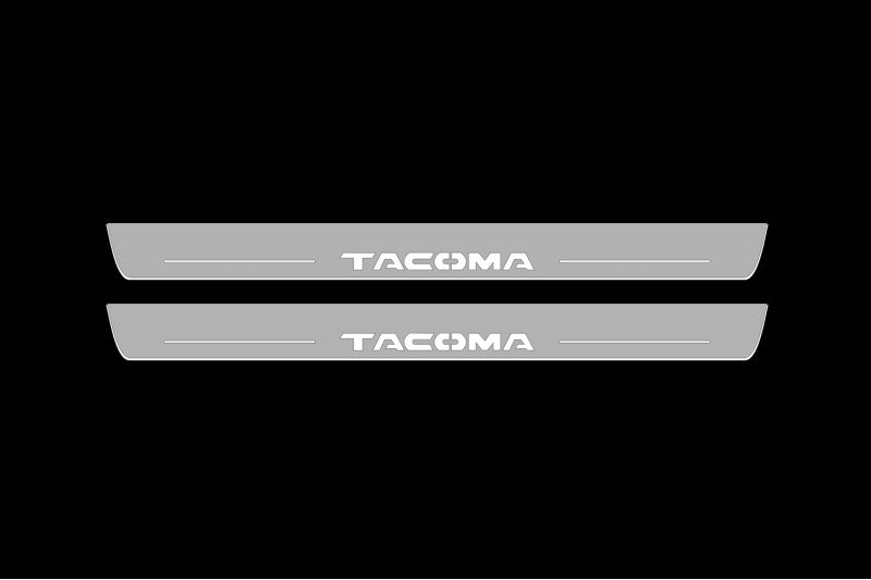 Illuminated LED Door Sill Tread Plates Toyota Tacoma II 2005-2016 With Tacoma Logo Toyota Led Door Sills opdesign