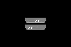 Illuminated LED Door Sill Tread Plates Volkswagen Touareg II 2010-2018 With R-Line Logo Volkswagen Led Door Sills opdesign
