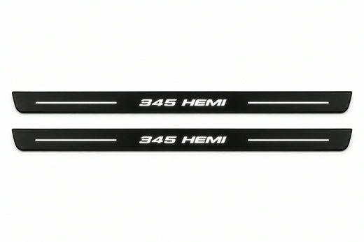 Dodge Challenger Coupe LC 2008–2023 — Matte PRO LED Door Sills — 345 HEMI Logo