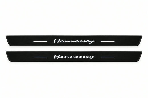Dodge Challenger Coupe LC 2008–2023 — Matte PRO LED Door Sills — Hennessey Logo