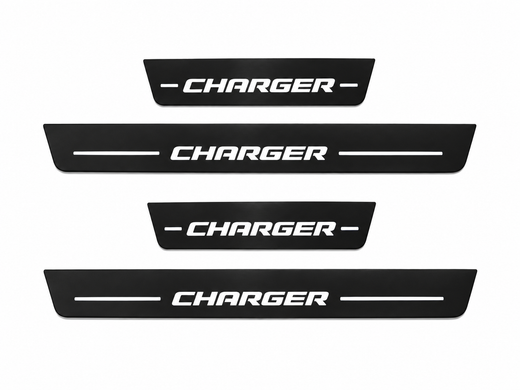 Dodge Charger Sedan LD 2011–2023 — Matte PRO LED Door Sills — Charger Type 2 Logo