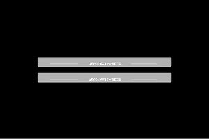 Illuminated LED Door Sill Tread Plates Mercedes E W124 1985-1996 With AMG Logo Mercedes Led Door Sills opdesign