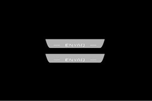 Illuminated LED Door Sill Tread Plates Skoda Enyaq 2020+ With Enyaq Logo Skoda Led Door Sills opdesign