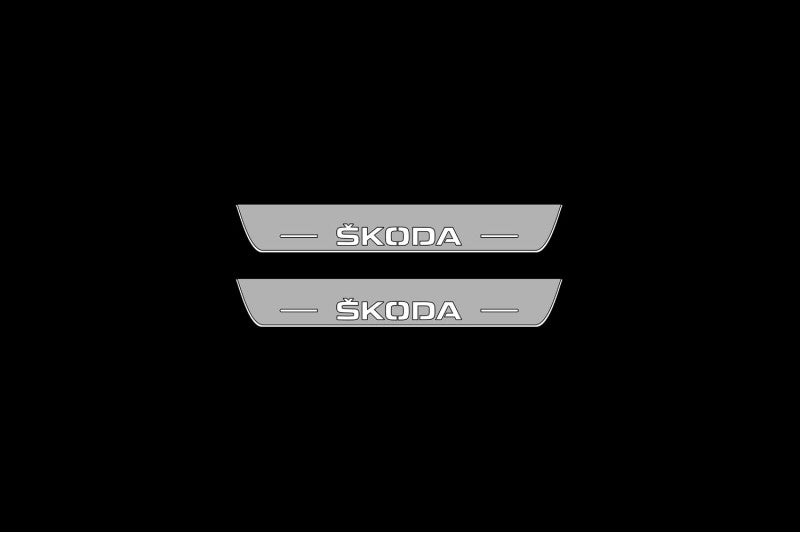 Skoda Enyaq 2020+ LED Door Sills Illuminated Scuff Skoda Logo Stainless Steel Entry Guards Door Sills opdesign