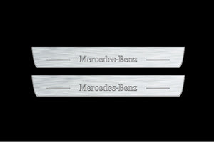 Illuminated LED Door Sill Tread Plates Mercedes EQC 2019+ With Mercedes-Benz Logo Mercedes Led Door Sills opdesign
