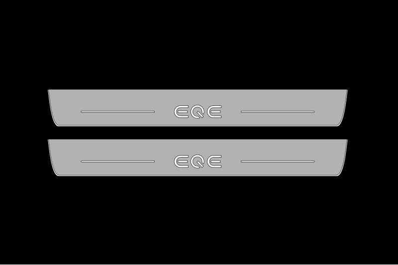 Illuminated LED Door Sill Tread Plates Mercedes EQE SUV 2022+ With EQE Logo Mercedes Led Door Sills opdesign