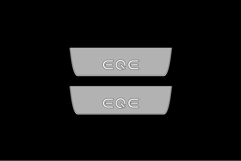 Illuminated LED Door Sill Tread Plates Mercedes EQE SUV 2022+ With EQE Logo Mercedes Led Door Sills opdesign