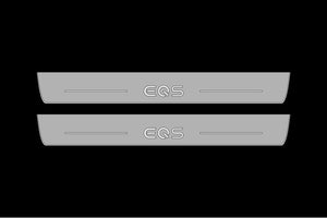Illuminated LED Door Sill Tread Plates Mercedes EQS SUV 2022+ With EQS Logo Mercedes Led Door Sills opdesign
