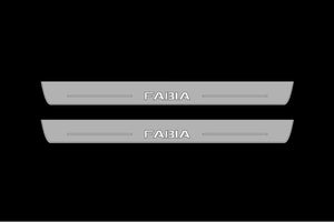 Illuminated LED Door Sill Tread Plates Skoda Fabia III 2014-2021 With Fabia Logo Skoda Led Door Sills opdesign