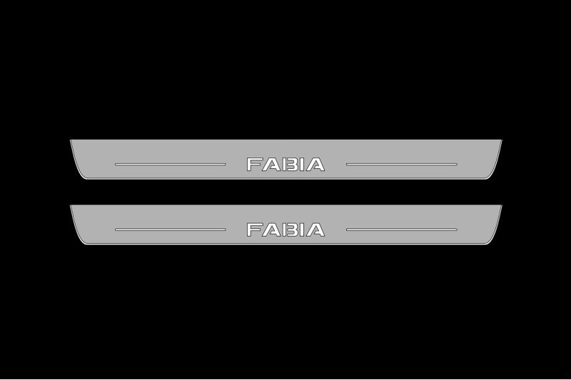 Illuminated LED Door Sill Tread Plates Skoda Fabia III 2014-2021 With Fabia Logo Skoda Led Door Sills opdesign
