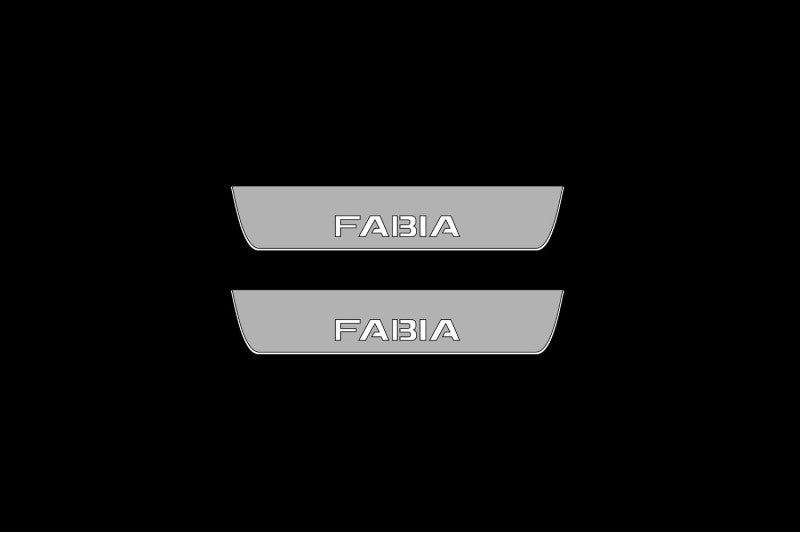 Illuminated LED Door Sill Tread Plates Skoda Fabia III 2014-2021 With Fabia Logo Skoda Led Door Sills opdesign