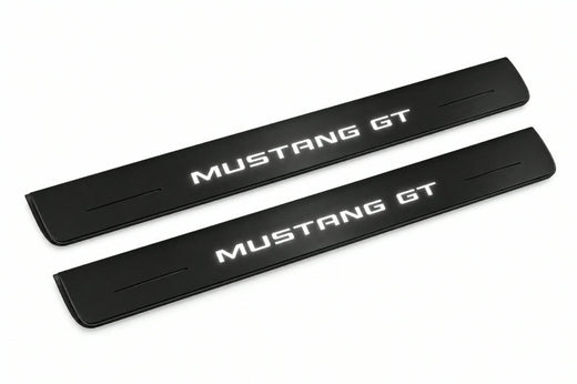 Ford Mustang VI S550 2015–2023 — Matte PRO LED Door Sills — Mustang GT Logo