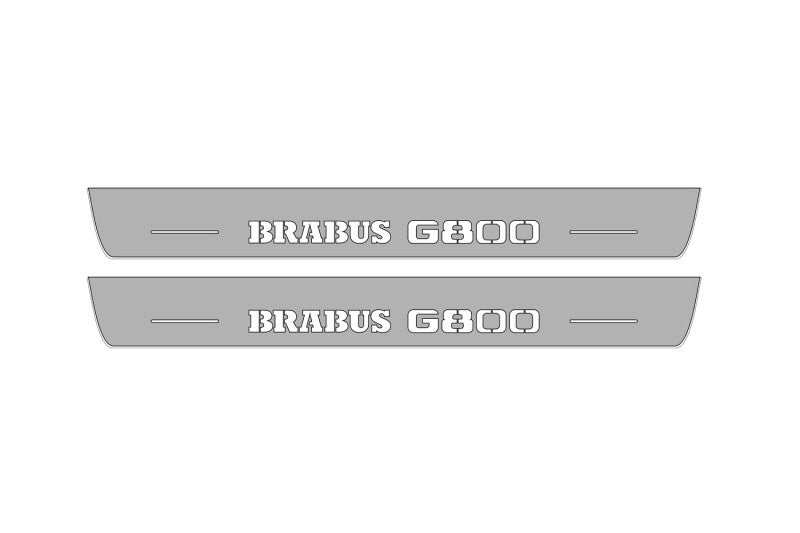 Illuminated LED Door Sill Tread Plates Mercedes G-Class W464 2018+ With Brabus G800 Logo Mercedes Led Door Sills opdesign