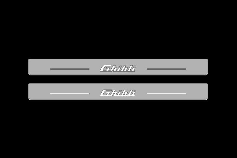 Illuminated LED Door Sill Tread Plates Maserati Ghibli III 2013+ With Ghibli Logo Maserati Led Door Sills opdesign