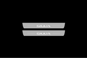 Illuminated LED Door Sill Tread Plates Alfa Romeo Giulia 2016+ With Giulia Logo Alfa Romeo Led Door Sills opdesign