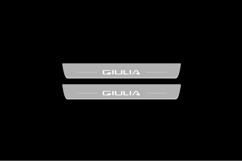 Illuminated LED Door Sill Tread Plates Alfa Romeo Giulia 2016+ With Giulia Logo Alfa Romeo Led Door Sills opdesign