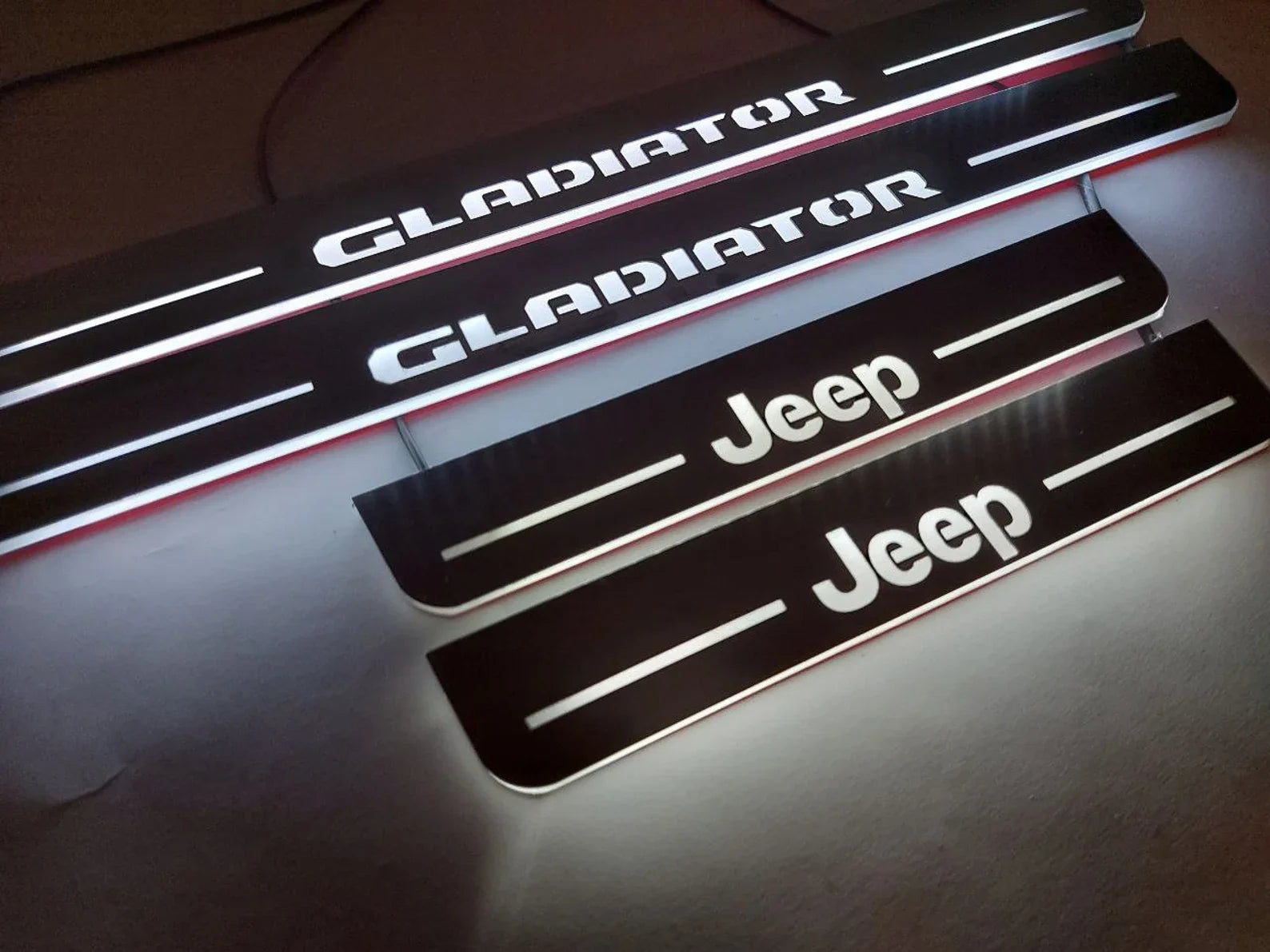 Illuminated LED Door Sill Tread Plates Jeep Gladiator JT 2019+ With Jeep Gladiator Logo Jeep Led Door Sills opdesign