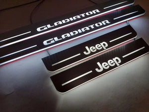 Illuminated LED Door Sill Tread Plates Jeep Gladiator JT 2019+ With Jeep Gladiator Logo Jeep Led Door Sills opdesign