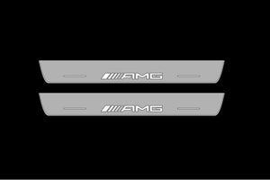 Illuminated LED Door Sill Tread Plates Mercedes GLS I 2015-2019 With AMG Logo Mercedes Led Door Sills opdesign