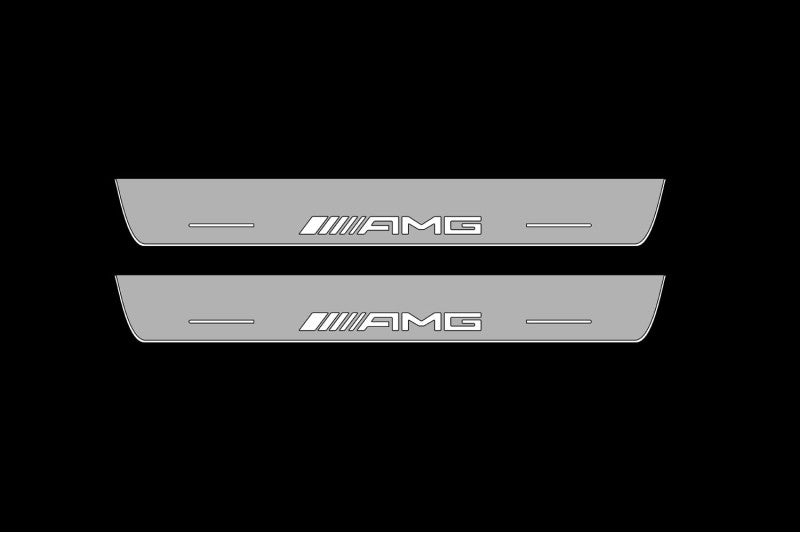 Illuminated LED Door Sill Tread Plates Mercedes GLS I 2015-2019 With AMG Logo Mercedes Led Door Sills opdesign