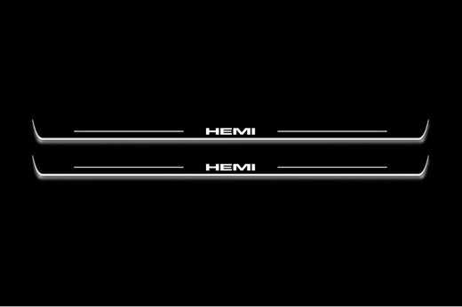 Dodge Challenger Coupe LC 2008–2023 — Stainless Steel LED Door Sills — HEMI Logo
