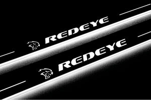 Illuminated LED Door Sill Tread Plates Dodge Charger 2011-2023 With SRT REDEYE Logo Dodge Led Door Sills opdesign