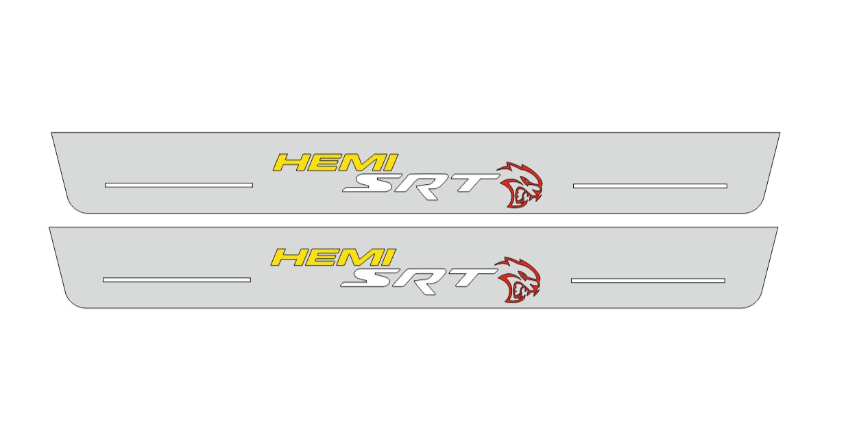 Illuminated LED Door Sill Tread Plates Dodge Charger 2011-2023 With SRT HEMI HELLCAT Logo Dodge Led Door Sills opdesign
