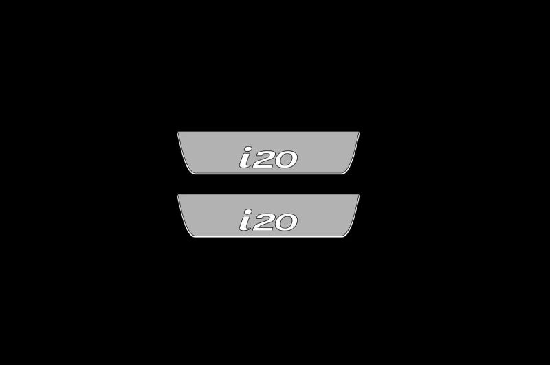 Illuminated LED Door Sill Tread Plates Hyundai i20 II 2014-2020 With i20 Logo Hyundai Led Door Sills opdesign
