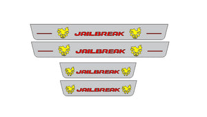 Illuminated LED Door Sill Tread Plates Dodge Durango III 2011+ With JAILBREAK SKULL Logo Dodge Led Door Sills opdesign FLOW FRONT+REAR STAINLESS STEEL