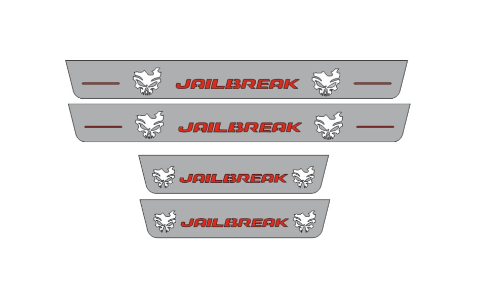 Illuminated LED Door Sill Tread Plates Dodge Charger 2011-2023 With JAILBREAK SKULL Logo Dodge Led Door Sills opdesign