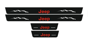 Illuminated LED Door Sill Tread Plates Jeep Gladiator JT 2019+ With Jeep Logo Jeep Led Door Sills opdesign FLOW FRONT+REAR STAINLESS STEEL+RAPTOR PROTECTION