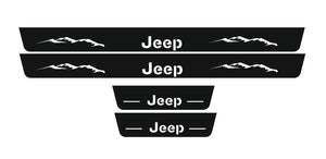 Illuminated LED Door Sill Tread Plates Jeep Wrangler JK 2006-2018 With Jeep Logo Jeep Led Door Sills opdesign WHITE FRONT+REAR STAINLESS STEEL+RAPTOR PROTECTION