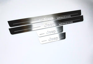 Illuminated LED Door Sill Tread Plates Jeep Wrangler JL 2018+ With Jeep Wrangler Logo Jeep Led Door Sills opdesign