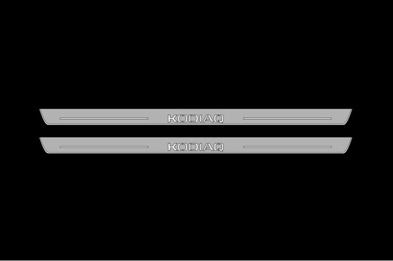 Illuminated LED Door Sill Tread Plates Skoda Kodiaq II 2023+ With Kodiaq Logo Skoda Led Door Sills decoinfabric