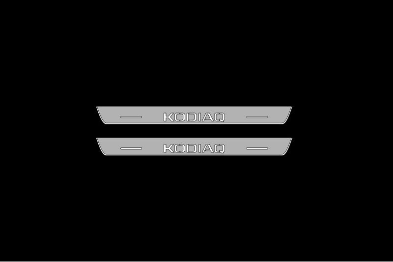Illuminated LED Door Sill Tread Plates Skoda Kodiaq II 2023+ With Kodiaq Logo Skoda Led Door Sills decoinfabric