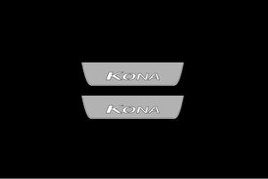 Illuminated LED Door Sill Tread Plates Hyundai Kona I 2017-2022 With Kona Logo Hyundai Led Door Sills opdesign
