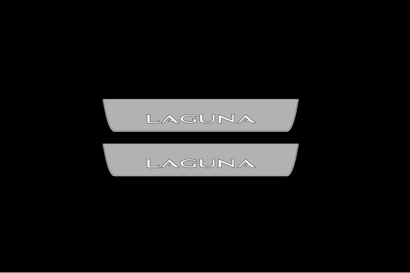 Illuminated LED Door Sill Tread Plates Renault Laguna III 2007-2015 With Laguna Logo Renault Led Door Sills opdesign