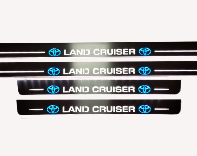 Illuminated LED Door Sill Tread Plates Toyota LC 200 2007-2021 With Land Cruiser Logo (type 2) Toyota Led Door Sills opdesign