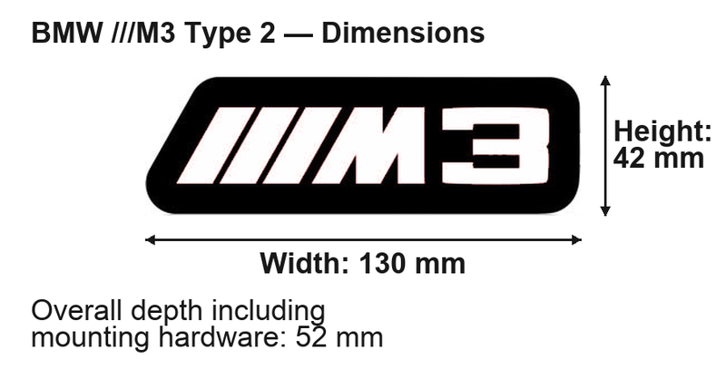 BMW ///M3 (type 2) dimensions: 130 × 42 mm; overall depth including mounting hardware 52 mm