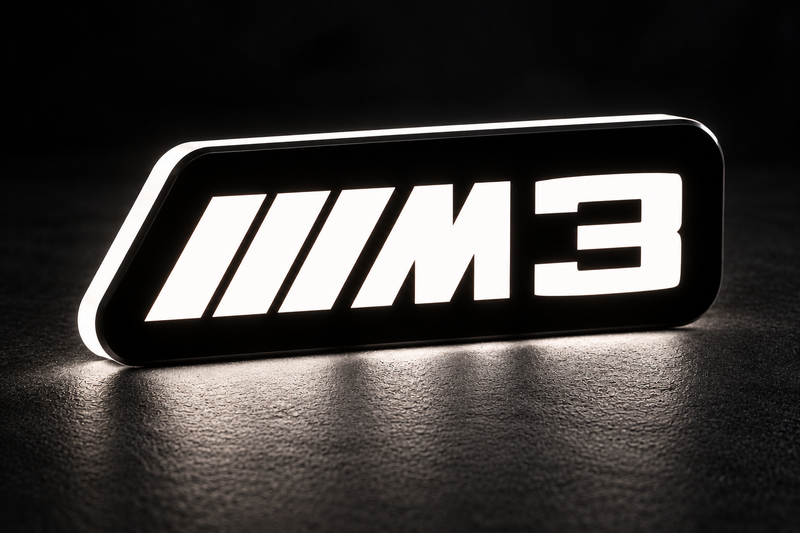 BMW ///M3 (type 2) LED grille badge with lighting at night
