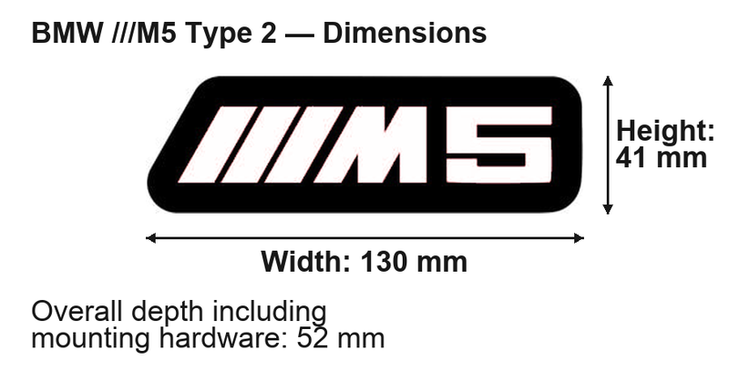 BMW ///M5 (type 2) dimensions: 130 × 41 mm; overall depth including mounting hardware 52 mm