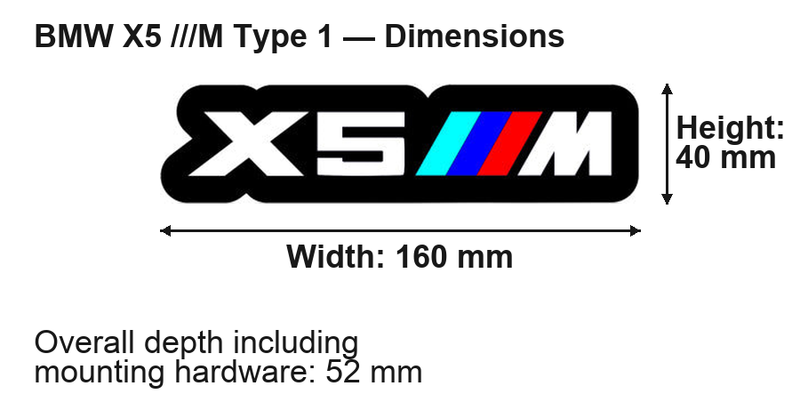 BMW X5 ///M (type 1) dimensions: 160 × 40 mm; overall depth including mounting hardware 52 mm