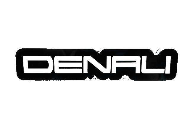 GMC Denali LED grille badge — White lighting on white background