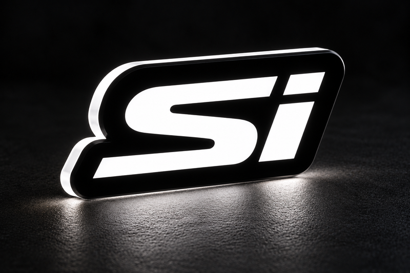 Honda Si LED grille badge with lighting at night