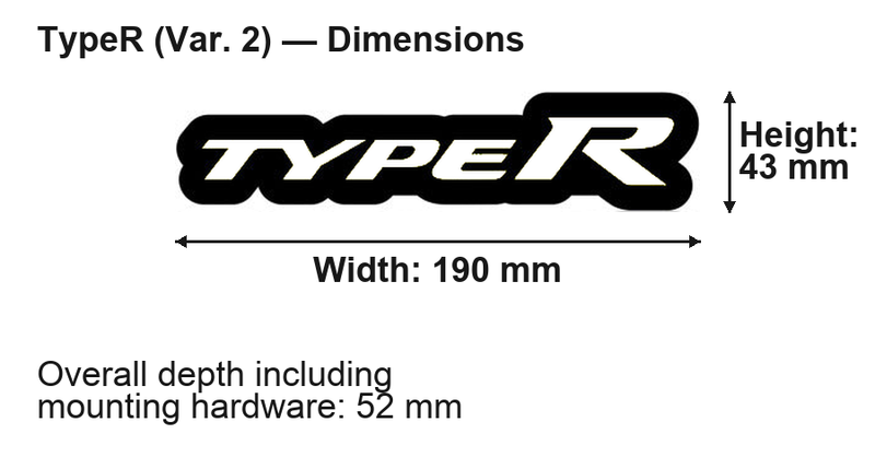 Honda TypeR (Var. 2) dimensions: 190 × 43 mm; overall depth including mounting hardware 52 mm