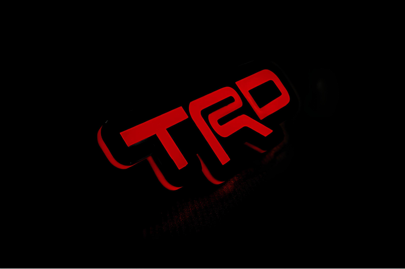 Toyota TRD LED Grille Badge illuminated at night