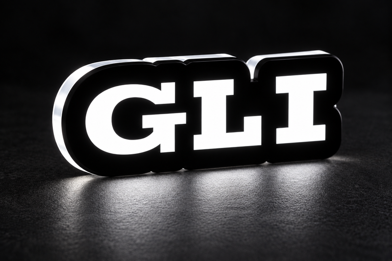 Volkswagen GLI LED grille badge with lighting at night