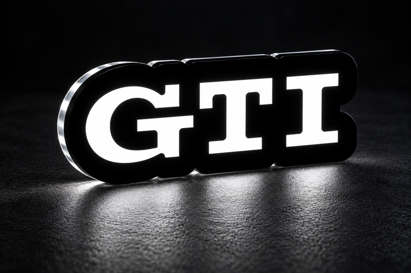 Volkswagen GTI LED grille badge with lighting at night